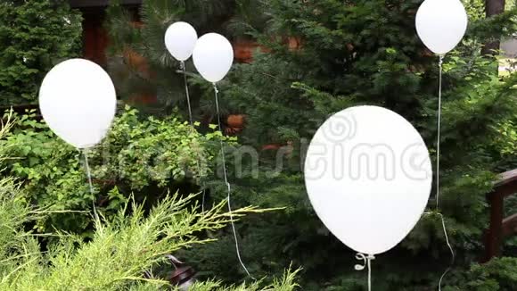 以白色氦气球为装饰的绿色环保酒店公园视频的预览图