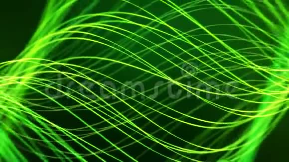暗背景下绿色和黄色移动波的视频动画视频的预览图