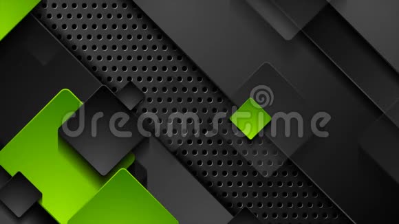 在深色穿孔背景上的绿色和黑色移动方块视频的预览图