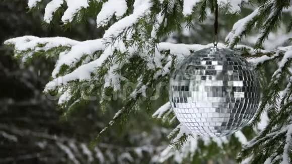 冬天森林背景上的镜球视频的预览图