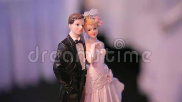 新娘和新郎在婚礼蛋糕上的形象视频的预览图
