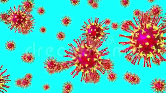 蓝色背景下分离出许多冠状病毒covid19病毒分子视频的预览图