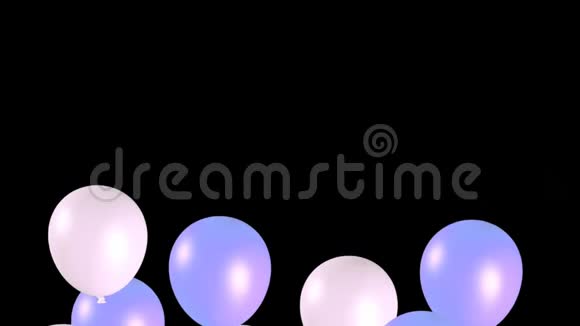动画白色和蓝色气球漂浮在黑色背景中视频的预览图