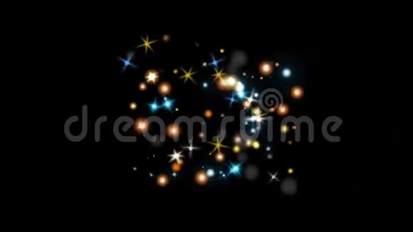 动画橙色灯光和橙色星星在黑色背景上点亮闪烁视频的预览图
