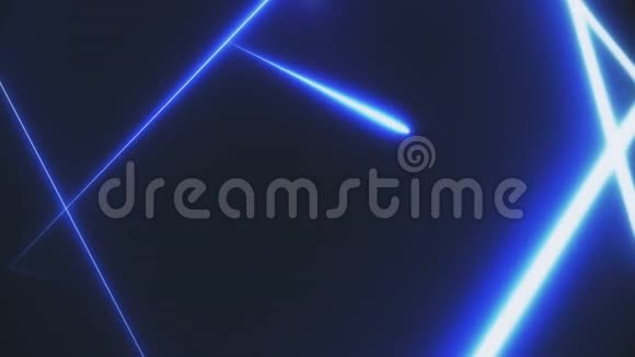 黑色背景上生动的蓝色霓虹灯线正在形成运动三角隧道抽象背景3D渲染4k视频视频的预览图