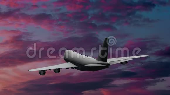 红色日落背景下的大飞机视频的预览图