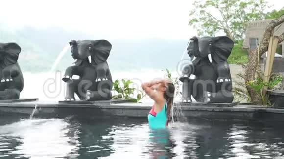 可在热带游泳池欣赏迷人的美景视频的预览图