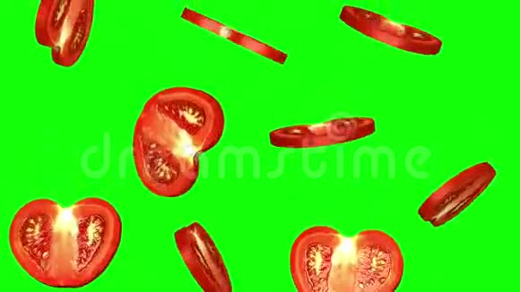 落在绿色屏幕上的番茄圆片无缝环CG视频的预览图