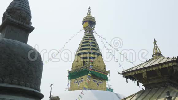 尼泊尔加德满都的古代著名的Sawayambhunath猴子寺庙视频的预览图