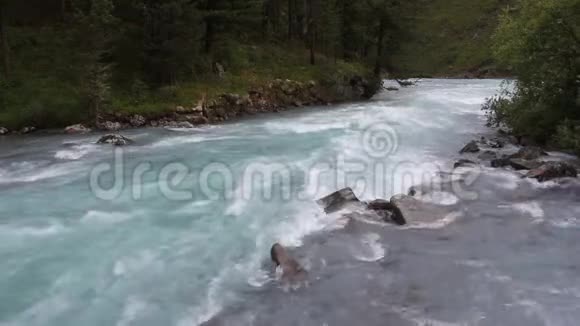 库什拉河流经阿尔泰山鲁西乌登桥过山河库什拉河阿尔泰山俄罗斯视频的预览图