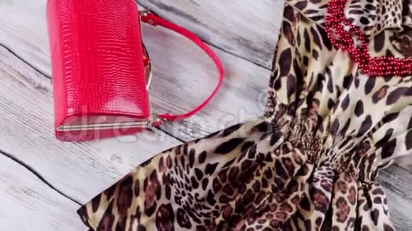 豹式连衣裙和红色高跟鞋视频的预览图