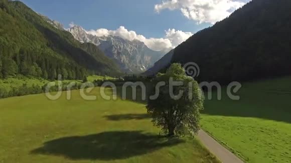 美丽的山谷路景观与令人叹为观止的山阿尔山后景视频的预览图
