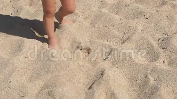 小男孩正在沙滩上散步慢动作视频的预览图