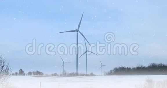 4K超高清雪落在风力涡轮机上视频的预览图
