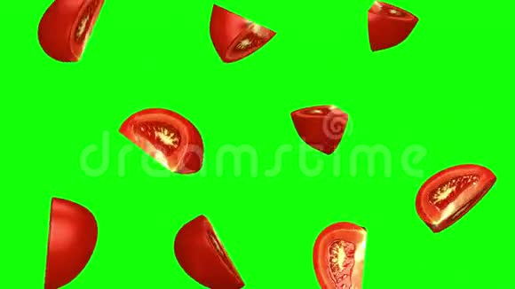 番茄落在绿色屏幕上无缝环CG视频的预览图