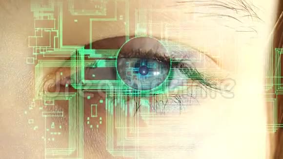 用电子电路和符号投射的人的眼睛未来技术的概念视频的预览图