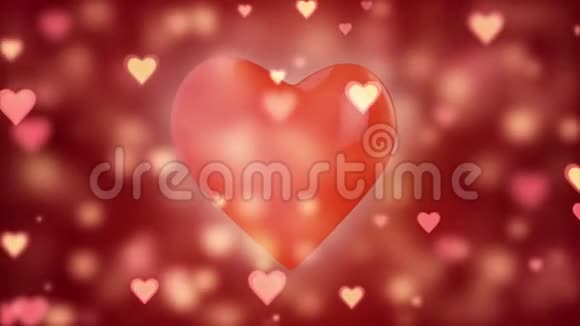 在爱情中忏悔迷人的瓦伦丁卡片浪漫的背景和闪亮的心大红心在旋转3D动动画视频的预览图