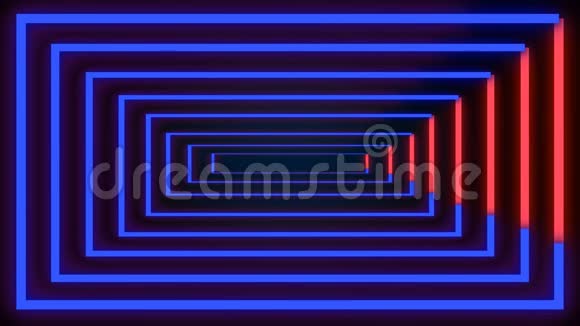 80年代复古风格的霓虹招牌动画与无限矩形隧道动画在霓虹灯视频的预览图