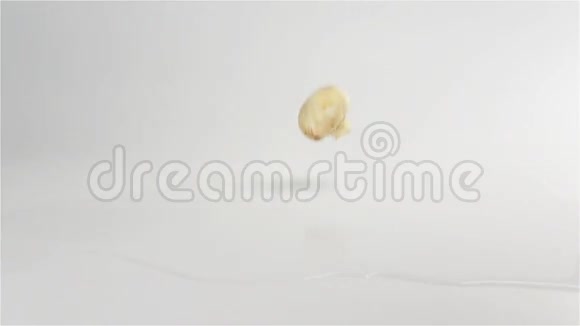 蘑菇落在白色潮湿的表面视频的预览图