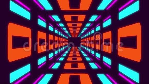 动画无尽飞行中隧道无缝循环动画五彩趣味背景不同颜色的形状视频的预览图