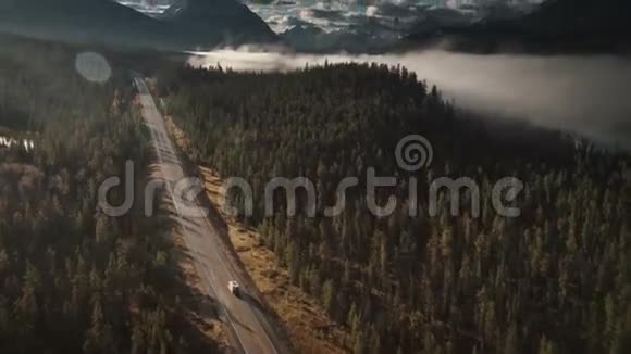 4k冬山常绿松林间空公路视频的预览图
