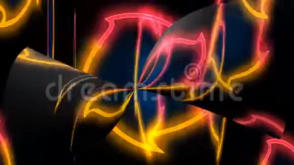 三聚贡形状与霓虹灯发光和移动80年代灵感背景动画在UHD4k视频的预览图