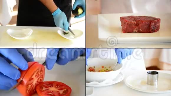 专业厨师用不同配料烹饪的手视频的预览图