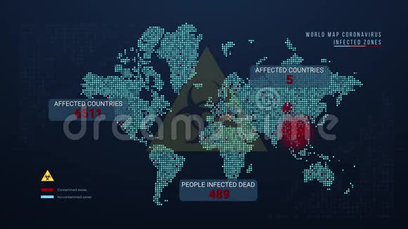 冠状病毒深蓝色动画图红色图标出现视频的预览图
