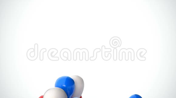 3的CGI镜头红色白色和蓝色气球飞上白色背景完美的节日动画和视频的预览图