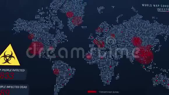 冠状病毒深蓝色动画图红色图标出现视频的预览图
