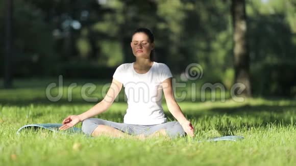 女人在公园里练习瑜伽视频的预览图
