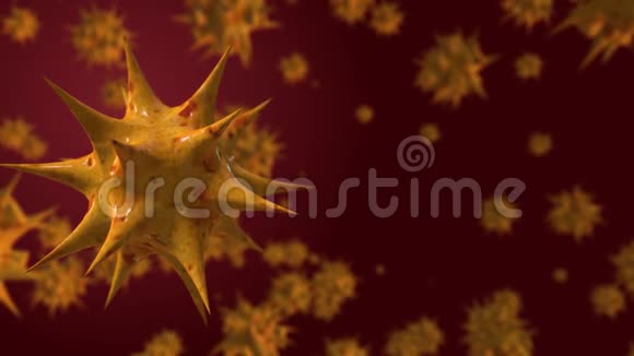 显微镜病毒在红色背景上分离3D渲染视频的预览图