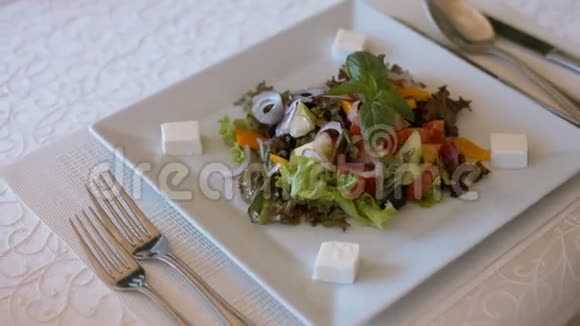 盘子里有美味的希腊沙拉视频的预览图
