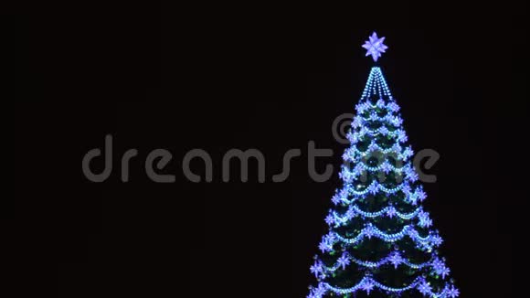 用花环和灯笼装饰的圣诞树在背景上有文字的地方视频的预览图