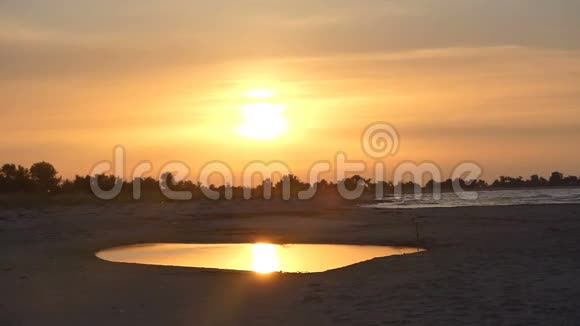 夏天在斯洛文尼亚的Dzharylhach岛上的金色日落视频的预览图