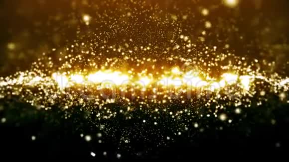 黄金背景金色的太阳尘埃的宇宙与恒星的黑色背景抽象粒子的运动视频的预览图