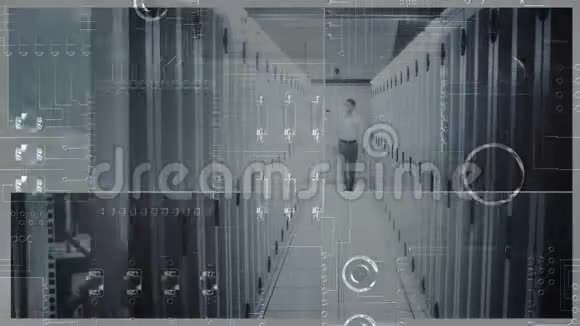 服务器机房的综合背景和电路板关闭的工作人员视频的预览图