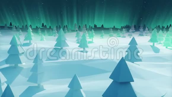 圣诞节背景雪亮的蓝色光线森林低聚视频的预览图