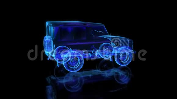 汽车的X射线形成无缝回路4k动画带有车轮实体虚拟模型的车架数字技术视频的预览图
