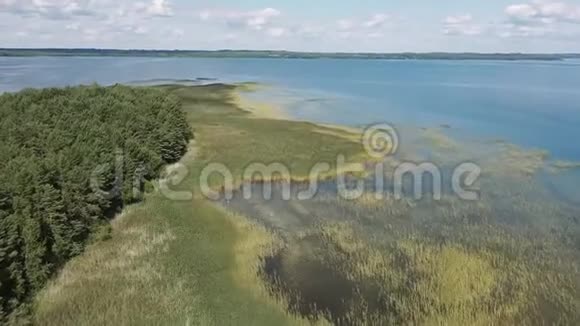 空中无人机在湖中央一个天然浅滩上的视频视频的预览图