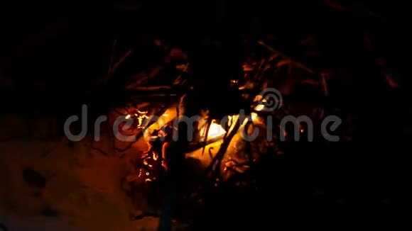 夜间黑海海岸的一场营火视频的预览图