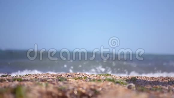 光着脚走在海边的沙滩上特写镜头高清1920x1080慢动作视频的预览图