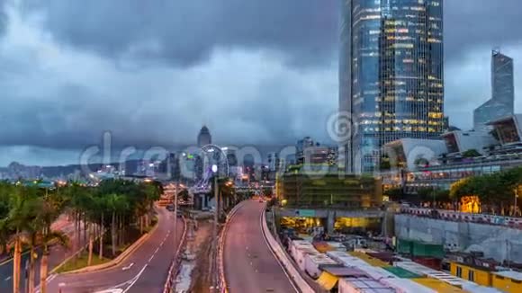 香港的中央商业区与国际金融公司大厦4K时间推移2016年8月香港视频的预览图