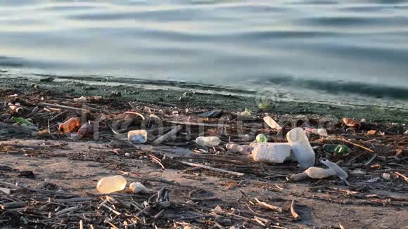 带着脏水的垃圾在岸上视频的预览图