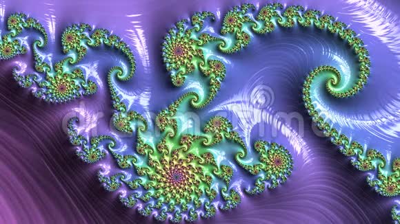 缓慢变色抽象螺旋纹理花卉分形图案设计的幻想背景视频的预览图