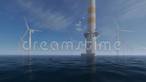 带技术人员船的海上风车抵御晨雾视频的预览图