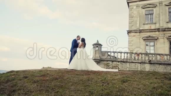 新婚夫妇拥抱城堡视频的预览图