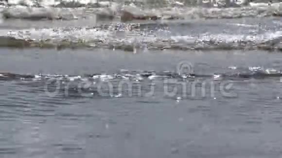 河水中的波浪在后面点燃奥布水库俄罗斯视频的预览图