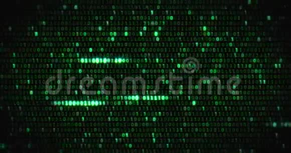 零和一个绿色二进制数字代码计算机产生的无缝环路抽象运动背景视频的预览图
