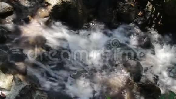 夏季通过鹅卵石的清澈水流特写视频的预览图